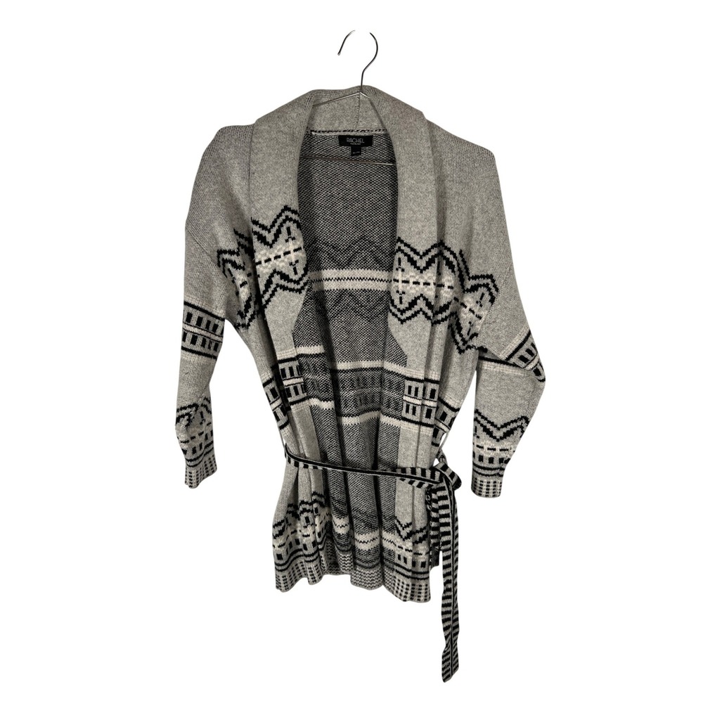 Rachel Gray Geometric Belted Wrap Cardigan Sweater XL Boho Western
